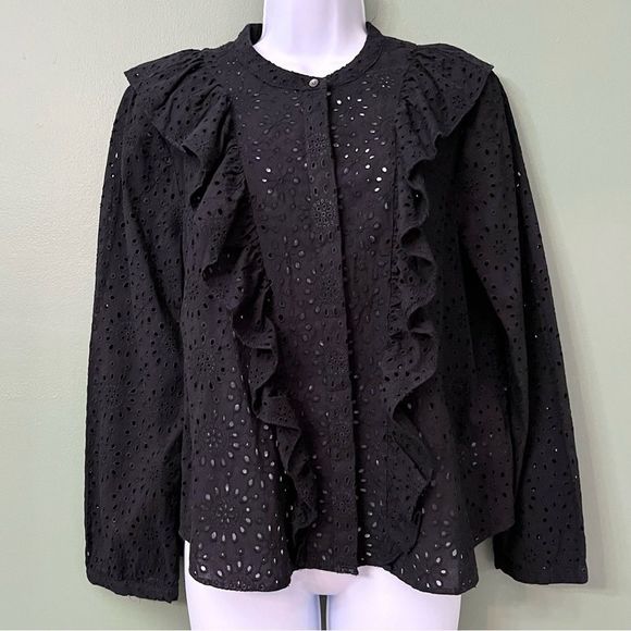 Madewell Eyelet Ruffle-Front Blouse 478 - Picture 2 of 7